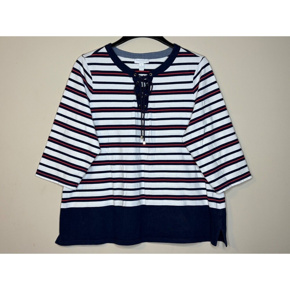 Charter Club Women's Striped  White & Blue Top Size 2X